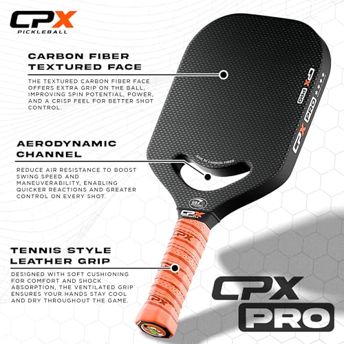 CPX Pro Carbon Fiber Pickleball Paddle - Professional Grade, Matte Finish, Honeycomb Core, Tennis Style Grip - Edgeless Paddle Designed in Chicago, USA - color: Black Pro