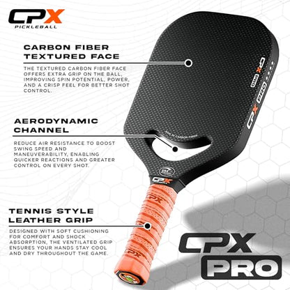 CPX Pro Carbon Fiber Pickleball Paddle - Professional Grade, Matte Finish, Honeycomb Core, Tennis Style Grip - Edgeless Paddle Designed in Chicago, USA - color: Black Pro