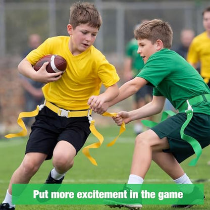 Hungdao 10/12 Players Flag Football Belts and Flags Adjustable Football Belts for Kids Teens Adults Team Training Sport Event - color: Green,yellow