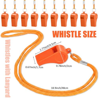 Flutesan 48 Pcs Whistles Bulk with Lanyard Sports Loud Crisp Sound Whistles for Coach Referees Training Emergency - color: Orange