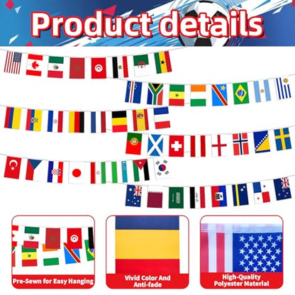 48 Countries Flag Banner, 50ft String with 48 National Flags International Bunting for Soccer Party Decorations, Football Supplies, Global Sports Bunting