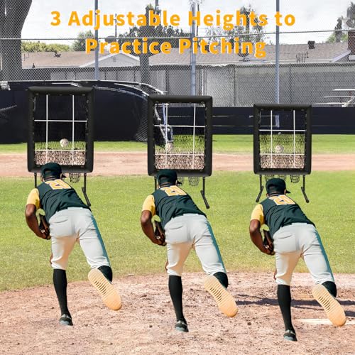 Upgraded 9 Hole Pitching Net, Baseball Pitching Target with Strike Zone Pockets, Height Adjustable Softball Baseball Training Equipment for Hitting and Pitching