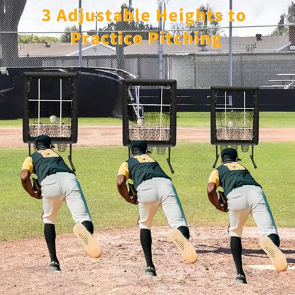 Upgraded 9 Hole Pitching Net, Baseball Pitching Target with Strike Zone Pockets, Height Adjustable Softball Baseball Training Equipment for Hitting and Pitching