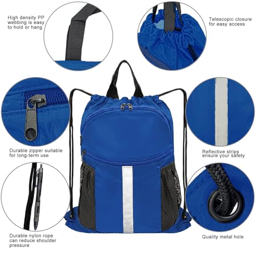 Drawstring Backpack with Shoes Bag Waterproof String Beach Bag for Sports Gym Swim（Royal Blue） - color: Royal Blue