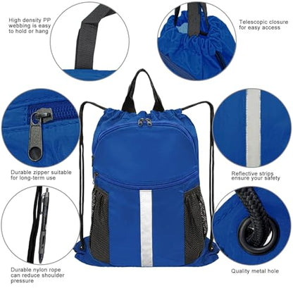Drawstring Backpack with Shoes Bag Waterproof String Beach Bag for Sports Gym Swim（Royal Blue） - color: Royal Blue