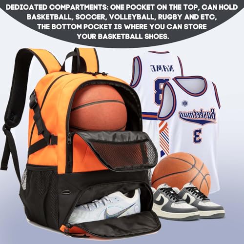 Basketball Bag Backpack, Large Capacity Sports Equipment Bags for Basketball, Soccer, and Volleyball. - color: orange