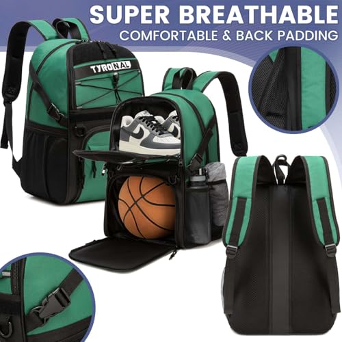Basketball Bag Backpack with Ball Holder and Shoes Compartment,Best for Basketball, Soccer, Volleyball, Gym. (GREEN) - color: Green