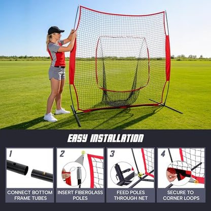 ZENY 5'x5' / 7'×7' Baseball Softball Practice Net Hitting Batting Catching Pitching Training Net with Carry Bag, Baseball Training Equipment - style: 7x7 ft