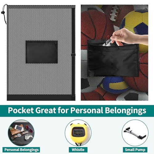 Extra Large Soccer Ball Bag, 40" x 30" Drawstring Mesh Ball Bag with Pocket, Heavy Duty Sport Net Sack for Coaches, Storage Bag for Basketball, Volleyball, Gym Equipment, Swimming Gear