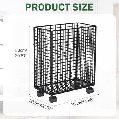 Home Gym Storage Organizer Rack with Lockable Wheels,Tall Dirty Clothes Hamper for Bedroom Bathroom, Garage Organizer, Mat Storage Rack Basket, Rolling Ball Cart for Foam Roller