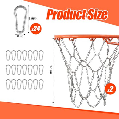 Outus 2 Pack Heavy Duty Basketball Net, 12 Loop Galvanized Chain Basketball Net Replacement, Rust-Proof Metal Replacement for Outdoor & Indoor Use, Fits Standard Hoops Outdoor, Easy Installation