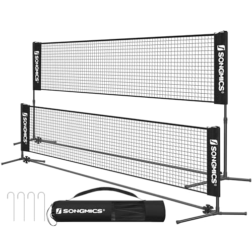 SONGMICS Badminton Net, Height Adjustable Volleyball Net, Pickleball Net for Junior Tennis, Kids, Indoor Outdoor Court, Foldable Nylon Net with Poles 10ft/13ft/16.5ft Wide - color: Black, size: 13FT