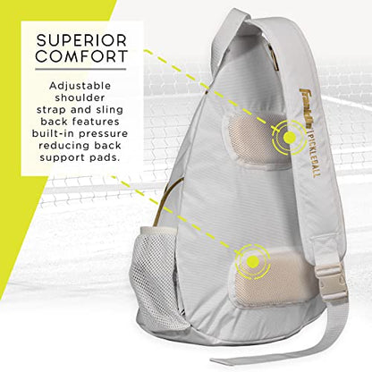 Franklin Sports Pickleball Bags - Sling Bag Backpack for Gear + Equipment - Men + Women - Holds Paddles, Balls + Accessories - color: White/Gold