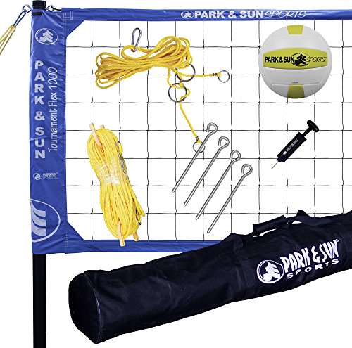 Park & Sun Sports Tournament Flex 1000 Volleyball Net System + Outdoor Volleyball Beach/Sand Adaptor Kit