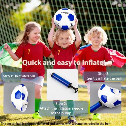 Soccer Ball Size 3 with Pump Needle, Size 3 Trainning Classic White Black Thicker PU Tight Weaved Suitable for Youth Boy League Game Trainning - color: White+Blue