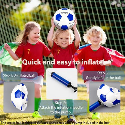 Soccer Ball Size 3 with Pump Needle, Size 3 Trainning Classic White Black Thicker PU Tight Weaved Suitable for Youth Boy League Game Trainning - color: White+Blue