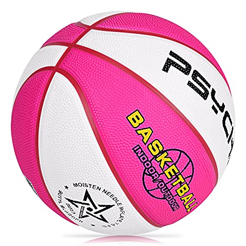 Kids Youth Basketball Size 4/5(25.5/27.5") Premium Rubber Basketball for Boys Girls Indoor Outdoor Pool Games Play(Best Gifts) - color: RoseRed-white, size: Size 5
