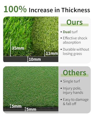 5.2x4ft & 6x4ft 21mm-50mm Dual-Turf Golf Mat with Ball Tray, Thickened Golf Hitting Mat with 9 Hitting Holes, Alignment Aid Practice Mat for Hitting, Driving Chipping, Swinging, Gifts for Men/Dad/Him
