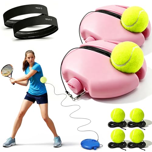 Solo Tennis Trainer Rebound Ball with String, 2026 New Portable Tennis Trainer Set for Self Practice, Tennis Training Equipment for Adults Kids Beginners with Elastic Balls - color: Pink*2