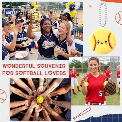 Equsion 24 Packs Softball Gift Bulk Mini Plush Softball Keychain Bead Bracelet with Inspirational Card for Ball Lovers Team Prize Anxiety Relief Sport Party Favors