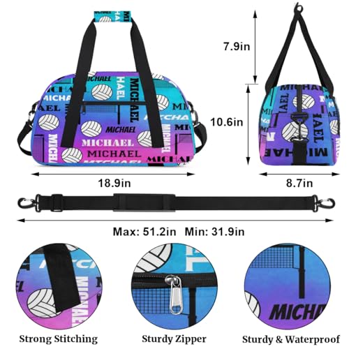 Custom Volleyball Gym Bag Duffel Bag for Women Men, Personalized Name Sport Bag Overnight Bags Customized Travel Weekender Bag, Purple Blue Glitter - color: Purple Blue Glitter