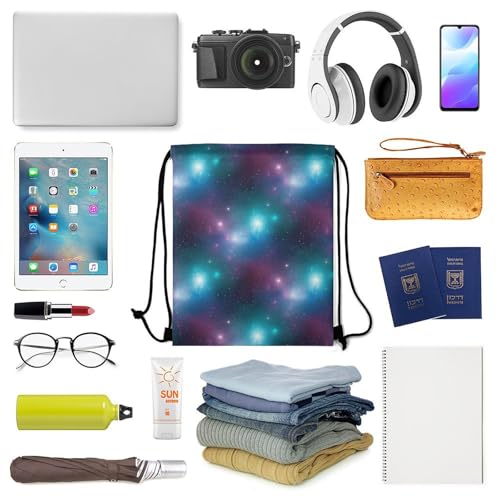 Water Resistant Drawstring Backpack Gym String Bag with Compartment for Yoga Swimming Beach Sports Unisex, Purple Galaxy Blue Bags - color: Picture (515)