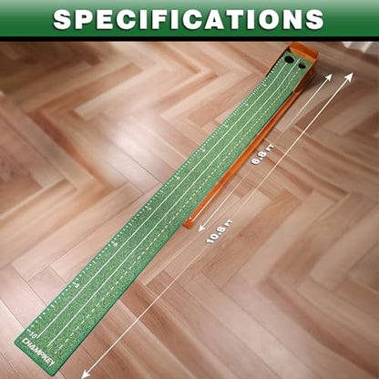 CHAMPKEY Premium Golf Putting Green Indoor with 3 Golf Putting Gates - Improves Putting Accuracy and Skill Levels Golf Putting Mat - Ideal for Indoor and Outdoor Training - style: Dual Hole - Wooden