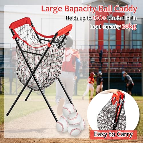 HOMEE Baseball Caddy,Portable and Foldable Ball Caddy for Baseball and Softball, Extra Large Baseball Caddy for Balls, Holds Over 100 Baseballs for Batting Pitching Practice Training