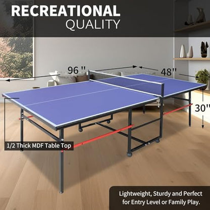 Ping Pong Table Foldable Indoor 8/8.5/9FT Single Player Playback Mode Game Set with Paddles and Balls