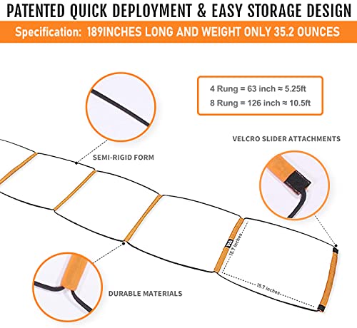 All-in-One Agility Ladder Agility Training Equipment Foldable Instant Set-up Tangle-Free Design 8+4 Rung Speed Ladder Workout Ladder with 12 Soccer Cones & 3 Resistance Band & 1 Storage Bag