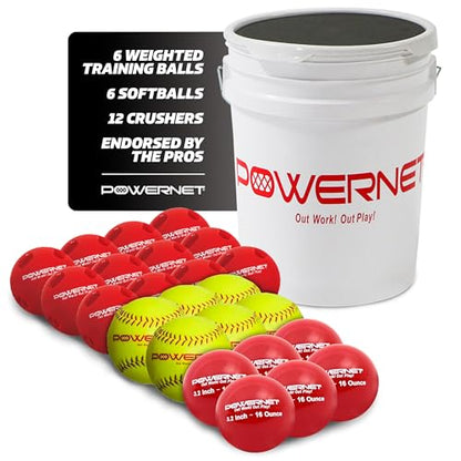 PowerNet Crushers & Weighted Balls, Softball Baseball Hitting Trainer for Improved Speed, Power & Coordination, Batting Practice Softballs 24 Balls - style: Crushers & Softballs & 3.2" Weighted Balls