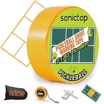 Pickleball Court Marking Kit, 2" x 263 ft Lengthened Pickleball Court Tape 5PCS Set Makes Full Size Outdoor Court Tape for Temporary Court Lines No Residue Easy Installation