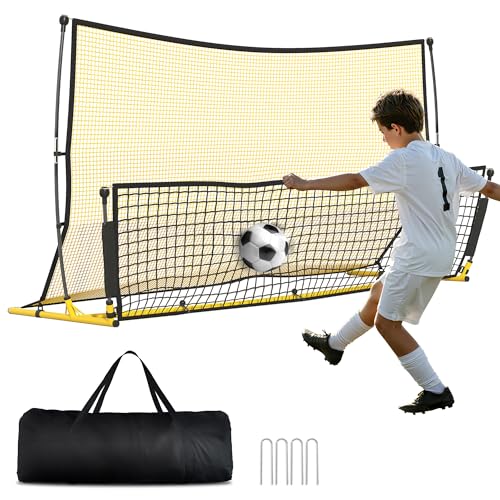 Soccer Rebounder Net, 2 in 1 Soccer Bounce Back Net, Rebound Net Practice for Team Volley Passing Solo Training, Football Trainer with Carry Bag, 4 Stakes