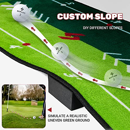 SAPLIZE Golf Putting Mat with Alignment Mirror, Two-Speed Golf Practice Mat, 20 in x 10 ft Indoor Outdoor Putting Green with Anti-Slip Backing