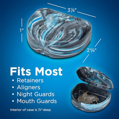 Practicon Marble Retainer Cases, Orthodontic Aligner Case, Mouth Guard Holder (3 Pack) (Black & Blue) - color: Black & Blue