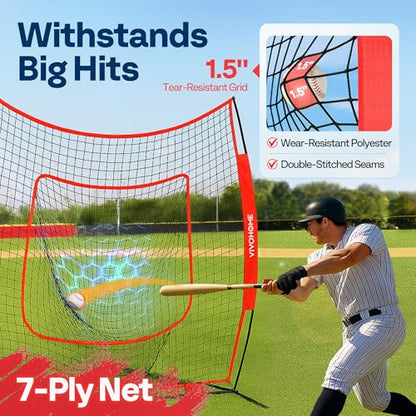 VIVOHOME Baseball Softball Batting Net - 7x7 Ft Baseball Backstop, Softball Practice Net for Hitting, Pitching, Throwing with Batting Tee and Carry Bag - style: 7 x 7 ft Red Net with Tee