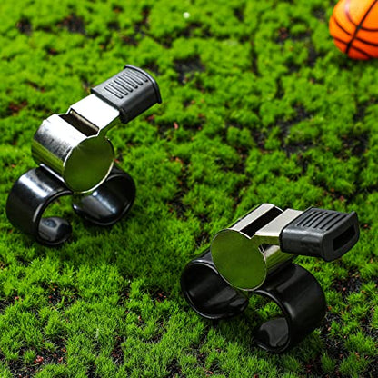 Kathfly 2 Pieces Finger Grip Whistle Official Hockey Referee Whistle Football Soccer Hand Held Whistle Metallic Loud Sports Whistle with Rubber Sleeve for Coaches Polices Referees