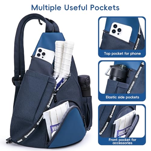 KAVIGOR Pickleball Bag, 7 Pockets & Upgraded Zippers, Lightweight Sling Bag with Detachable Strap & Water-Resistant Pocket
