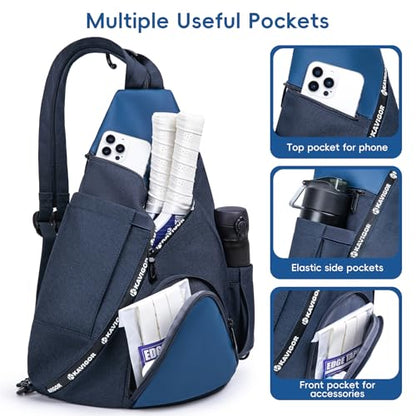 KAVIGOR Pickleball Bag, 7 Pockets & Upgraded Zippers, Lightweight Sling Bag with Detachable Strap & Water-Resistant Pocket