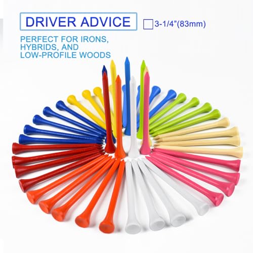 Golf Tees Professional Durable Natrual Wooden Golf Tees 3-1/4"&1-1/2" -Pack of 120 Bulk, Multiple Colors Mix of Colours,Biodegradable Wood Golf Tees (3-1/4" -120 Pack)