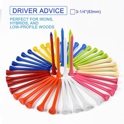 Golf Tees Professional Durable Natrual Wooden Golf Tees 3-1/4"&1-1/2" -Pack of 120 Bulk, Multiple Colors Mix of Colours,Biodegradable Wood Golf Tees (3-1/4" -120 Pack)
