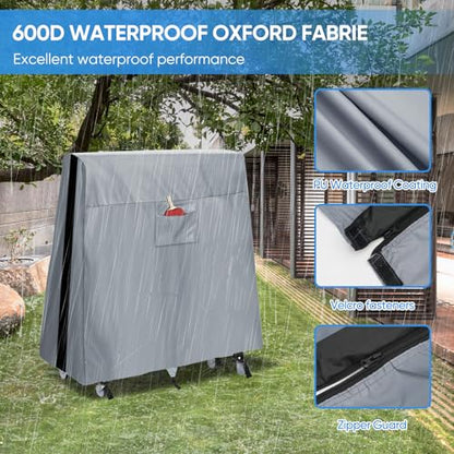 NEVERLAND Ping Pong Table Cover Outdoor Waterproof, Table Tennis Cover Indoor & Outdoor Fits Universal 9x5 FT Tables Folding & Flat Tables with Paddles Organize Bag, 600D Oxford Fabric, Gray