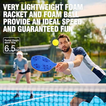 Beach Paddle Tennis Game Set for Teens, Adults and Beginners - Safe Paddleball with 2 Foam Paddle Rackets & 2 Soft Balls & Storage Bag - Indoor Outdoor Play for Park, Backyard, Home