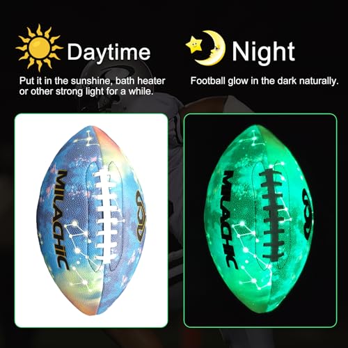 Glow in The Dark Football Size 9 & Youth Size 6, Luminous Glowing Footballs Super Grip Composite Leather Football Balls with Pump and Ball Carry Bag - color: Size 9 - Blue