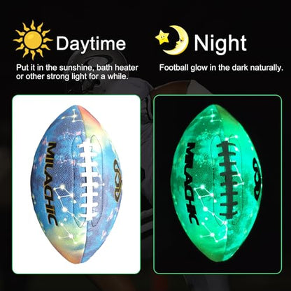 Glow in The Dark Football Size 9 & Youth Size 6, Luminous Glowing Footballs Super Grip Composite Leather Football Balls with Pump and Ball Carry Bag - color: Size 9 - Blue