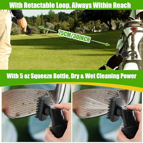 Golf Clubs Cleaning Kits, Golf Brush and Towel, Club Cleaner Accessories with Retractable Squeeze 5 oz Water Bottle, Groove Scrubber Cleaner for Golf Cart Accessories Gift Stuff for Men Women