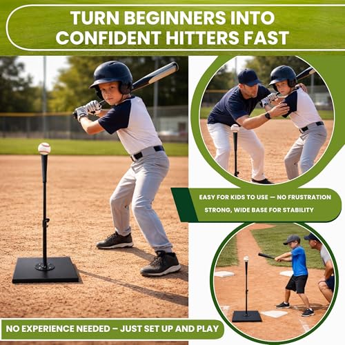 Tee Ball Set with Adjustable Batting Tee 23–37 Inch, Complete Baseball Practice Bundle with 5 Throw Down Bases, 2 Soft Core Balls & Carry Bag