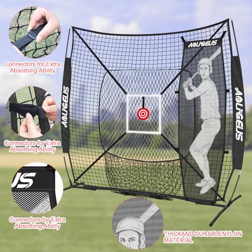 6'X6' Baseball Softball Practice Net,Pitching Net,Batting Net,with Dummy Batter,Bonus Strike Zone Target and Bow Frame,for Hitting,Pitching,Catching