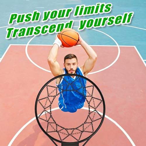 Insaga Chain Basketball Net Heavy Duty Metal - 19'' Basketball Chain Net for Hoop Outdoor Indoor Replacement, Rustproof Steel Chain Net for Standard 12-Loop Rim, Easy to Install