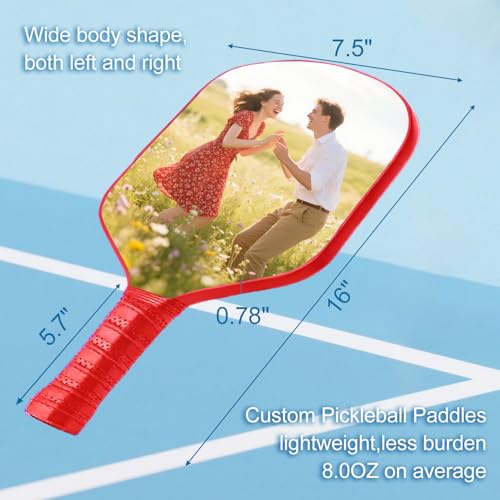 Custom Pickleball Paddles with Photo Text Logo, Personalized Pickleball Paddles with Comfort Grip, Personalized Gifts for Beginners, Lover, Boyfriend, Men (Only One Paddle) - color: red